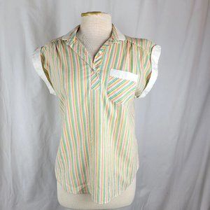 LANGTRY Vintage Retro Striped Collared Top